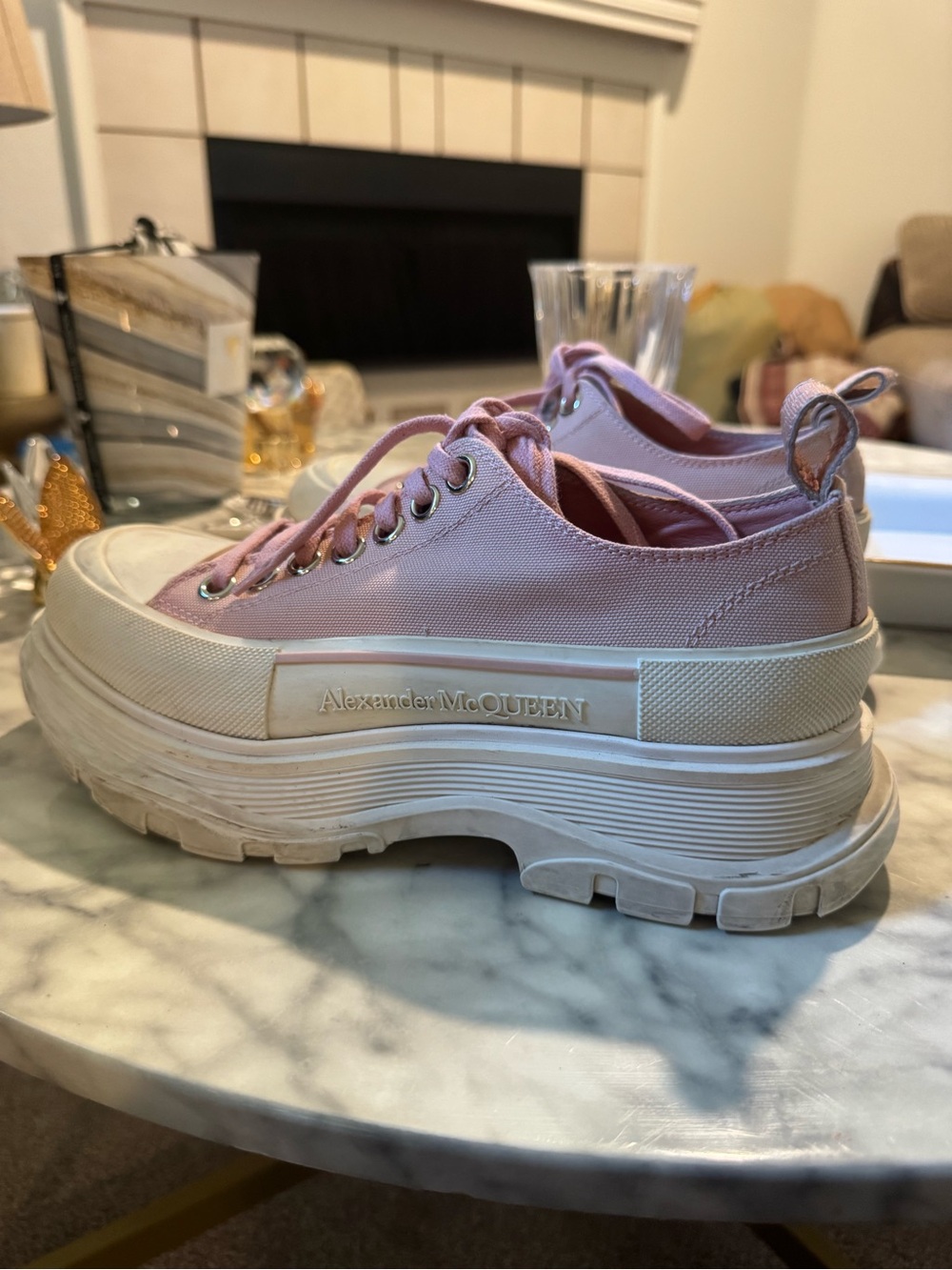 Alexander McQueen Pink Platform Canvas Tread Sneakers